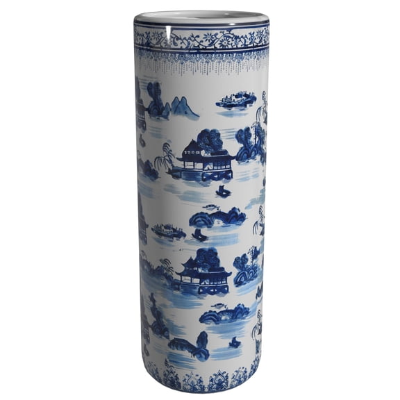 24" Floral Blue & White Porcelain Umbrella Stand