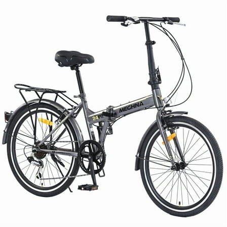 【LuckyNote】24" Folding City Bike - 7-Speed Steel Frame Bicycle with Shimano Derailleur, V Brakes & Anti-Slip Tyres