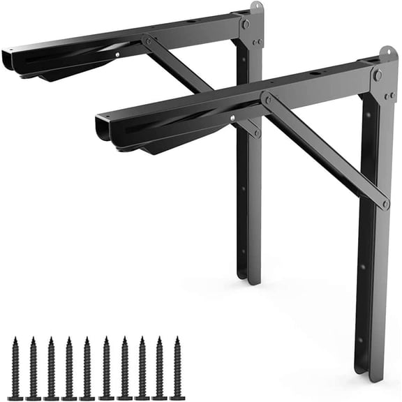 24" Folding Shelf Brackets, Heavy Duty Shelf Bracket Wall Mounted | Triangle Hinges for Shelves, Collapsible Table Brackets, Workbench Supports for Garage, Holds up to 500 lbs