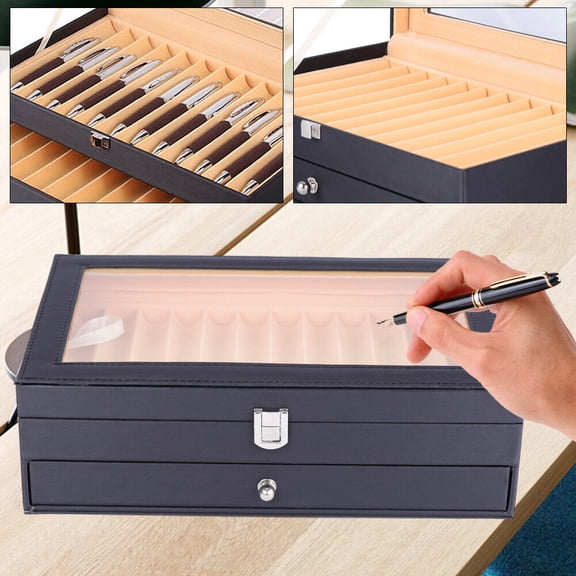 24 Fountain Pen Leather Display Box Holder Organizer Storage Collector Case NEW