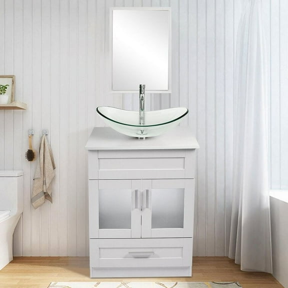 24'' Free Standing Single Bathroom Vanity with Mirror with Sink included