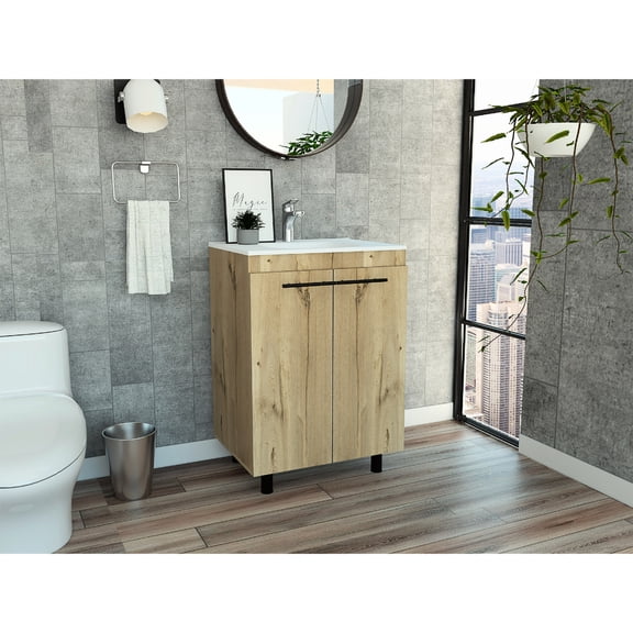 24" Free Standing Vanity | Functional for Bathroom | Particle Board Main Material with Resin Sink | Solves Cluttered Storage