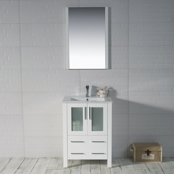 24" Freestanding Bathroom Vanity - Glossy White