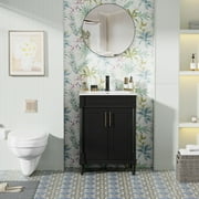 24" Freestanding Bathroom Vanity with Ceramic Sink Top, Faucet, Classic Tapred Legs