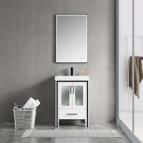 24" Freestanding Bathroom Vanity with Sink - Glossy White