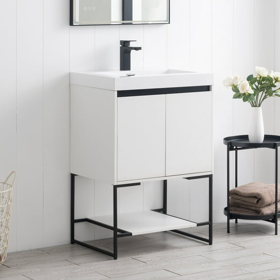 24" Freestanding Bathroom Vanity with Sink - Matte White