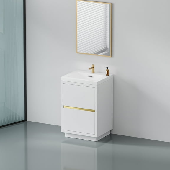 Eleshine 24" Freestanding Bathroom Vanity with Sink, Stone Resin Countertop, Soft-Close Drawers