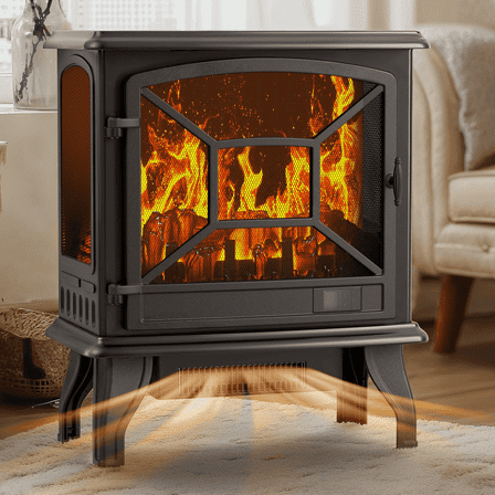 24'' Freestanding Electric Fireplace Heater Stove Portable Infrared Fireplace for Indoor, W/ Remote, Thermostat, 5 Variable Flame