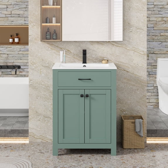 Eclife 24-Inch Freestanding Single Bathroom Vanity with Ceramic Sink Top