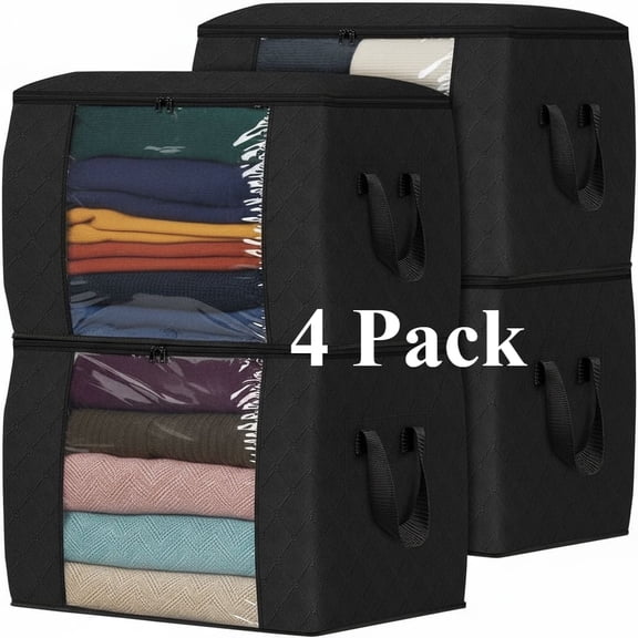 24 Gallons Clothes Storage, Foldable Thick Fabric Blanket Storage Bags, Containers for Organizing Bedroom, Closet, Clothing, Comforter, Organization with Handle (4 Pack)