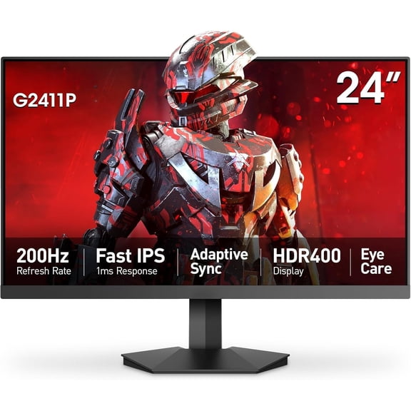 24" Gaming , 200Hz 1ms IPS, FHD HDR400 Display, 90% DCI-P3 Color Gamut, Adaptive Sync, Slim Frame, VESA Mountable, 2.0, DP 1.4, G2411P