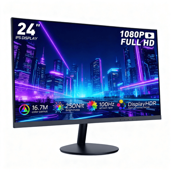 24" Gaming Monitor FHD 1080P, 100Hz Refresh Rate, 3ms Response Time, FreeSync, Low Motion Blur, Ultra-Slim Bezel-Less Screen, HDMI/DP, VESA Compatible for PC & Laptop