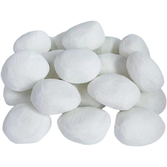 24 Gas Fireplace Pebbles, Gas Logs, Round Ceramic Pebbles for Indoor Outdoor Fireplaces and Fire Pits, Decorative Landscape Stone (White)$$Garden & Patio