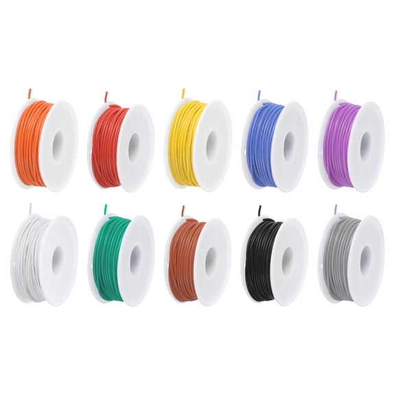 24 Gauge Silicone Wire 24AWG Stranded Wire Tinned Copper Wire High Temp Wire Spool 10 Color 15m/49.2ft 10pcs