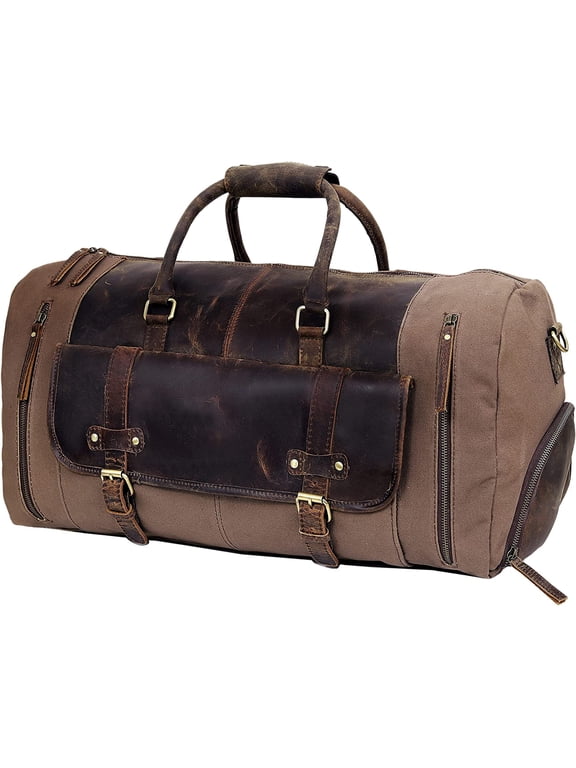 24" Genuine Leather Duffel | Travel Overnight Weekend Leather Bag | Sports Gym Duffel for Men Travel Duffel