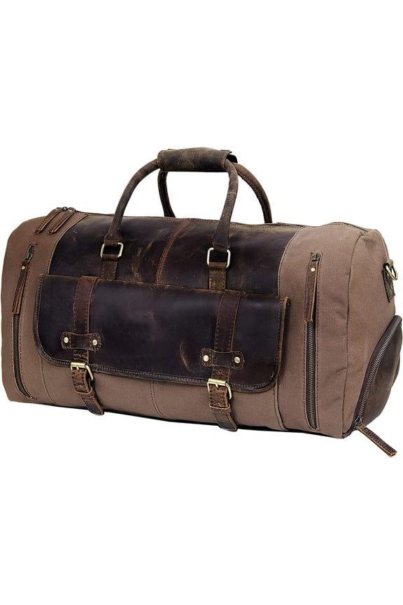 24" Genuine Leather Duffel | Travel Overnight Weekend Leather Bag | Sports Gym Duffel for Men Travel Duffel