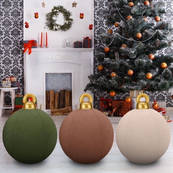 24 In Giant Inflatable Velvet Christmas Balls, Inflatable Flocked Christmas Ball, Large Blow Up Outdoor Velvet Inflatable Christmas Ornaments,Xmas Porch Lawn Yard Holiday