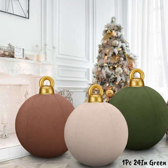 24 In Giant Inflatable Velvet Christmas Balls, Inflatable Flocked Christmas Ball, Large Blow Up Outdoor Velvet Inflatable Christmas Ornaments,Xmas Porch Lawn Yard Holiday