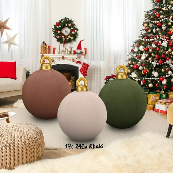 24 In Giant Inflatable Velvet Christmas Balls, Inflatable Flocked Christmas Ball, Large Blow Up Outdoor Velvet Inflatable Christmas Ornaments,Xmas Porch Lawn Yard Holiday