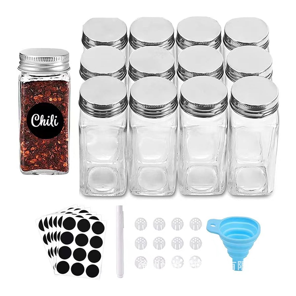 24 Glass Spice Jars with w/40 Labels Stickers-4oz Empty Square Spice ...