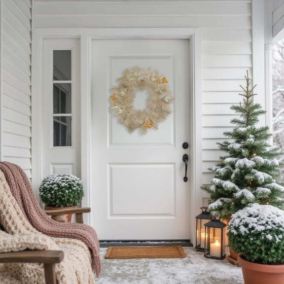 Northlight 24" Champagne Gold Apple and Pine Needle Artificial Christmas Wreath - Unlit