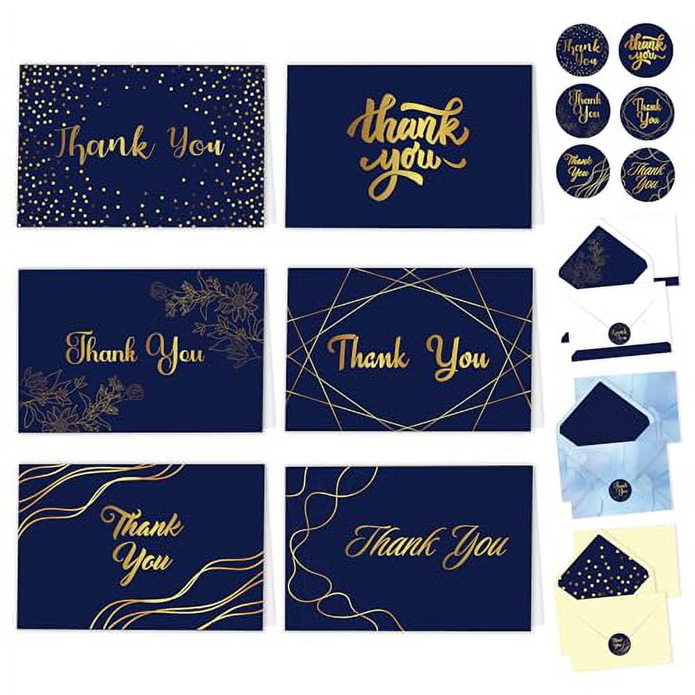 24 Gold Foil Navy Blue Thank You Cards with Envelopes & Stickers - 6 ...