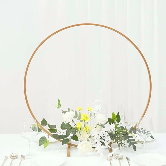 24" Gold Round Arch Wedding Centerpiece, Metal Hoop Wreath Tabletop Decor