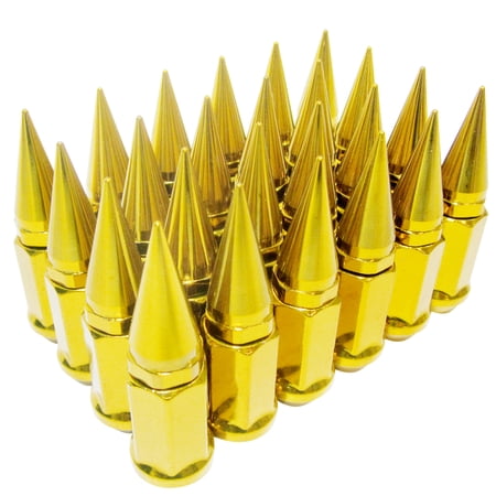 24 Gold Universal 2pc Extended Spike Lug Nut M1/2-20 Conical Seat Hex 3/4