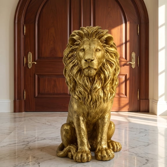 Sfirey 24" Lion Statue, Resin Outdoor Guardian Sculpture, Simulated Animal Decor Patriotic Ornament for Garden Yard & Villa