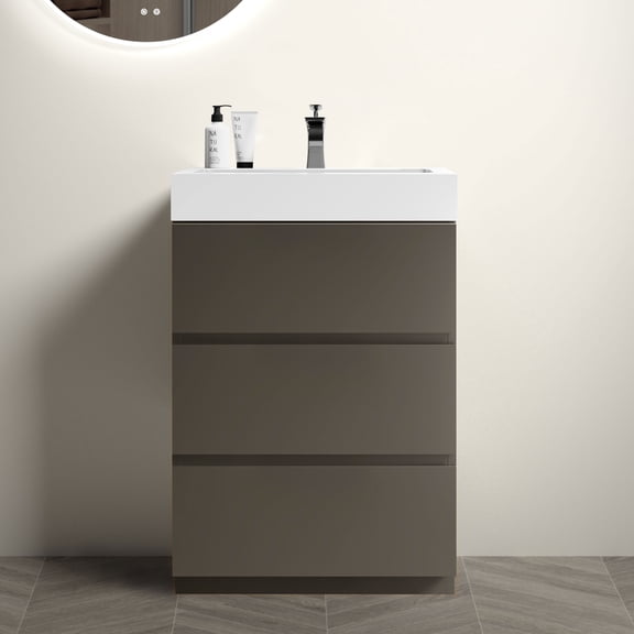 24" Gray Bathroom Vanity with Sink, Large Storage Freestanding Bathroom Vanity for Modern Bathroom, One-Piece White Sink Basin Without Drain and Faucet, Pre-assembled