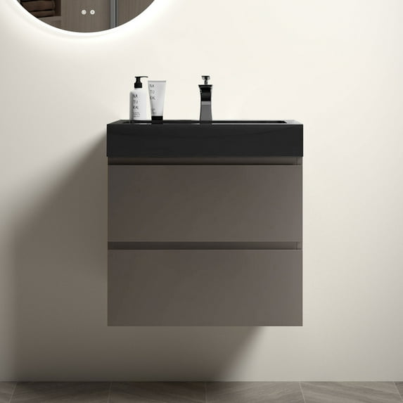 24" Gray Bathroom Vanity with Sink, Large Storage Wall Mounted Floating Bathroom Vanity for Modern Bathroom(without Drain and Faucet)