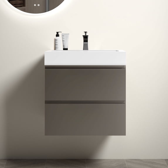 24" Gray Bathroom Vanity with Sink, Large Storage Wall Mounted Floating Bathroom Vanity for Modern Bathroom(without Drain and Faucet)