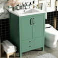 thumbnail image 1 of 24'' Green Vanity with Ceramic Sink for Bathroom | Multifunctional Storage Solution | Quality Solid Wood and MDF Materials | Resolves the Issue of Limited Bathroom Storage, 1 of 7