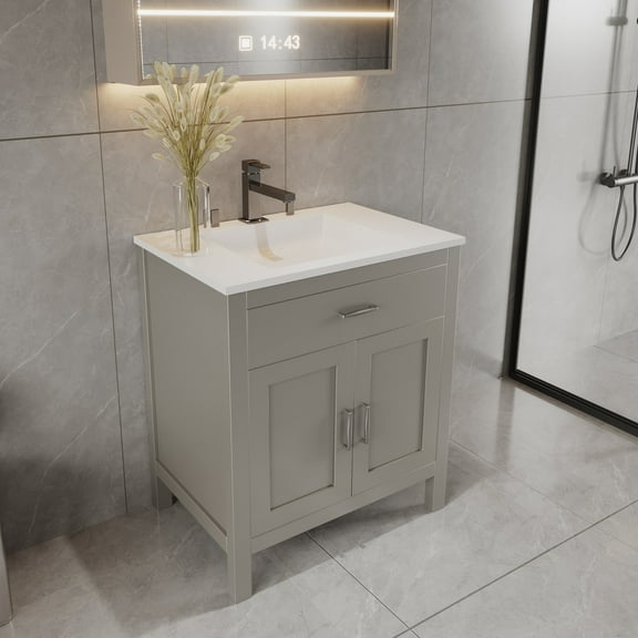 24" Grey Freestanding Bath Vanity Tip-Out Drawer Sink Cabinet Without Top