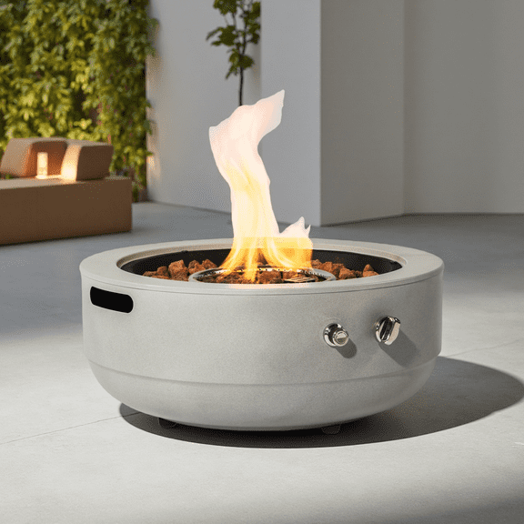 24" Grey Low-Profile Propane Fire Pit Bowl - 50000 BTU Space-Saving Convertible Side Table for Small Patio/Backyard