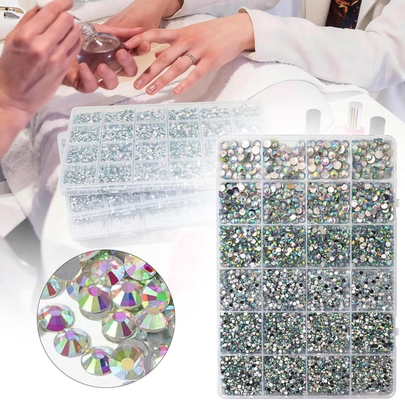 24 Grid Resin Rhinestones with Tweezers for Crafting, Rhinestones for Bedazzling, Flatback Nail Art Pearls Charms Nail Art Rhinestones with Glue & Pen