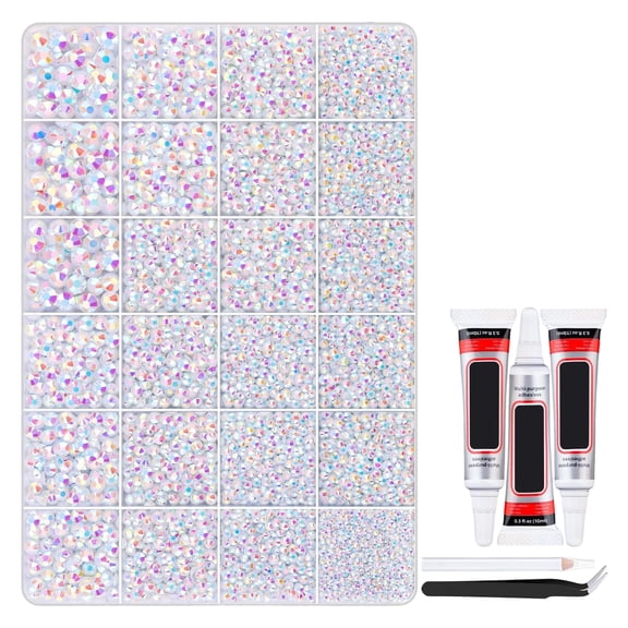 24 Grid Rhinestone Kit for Nail Art Bedazzling Flatback Gems AB Candy Colors Mixed Resin Accessories for Crafting DIY Projects Bedazzled Nail Art Crafting Makeup,Multicolor