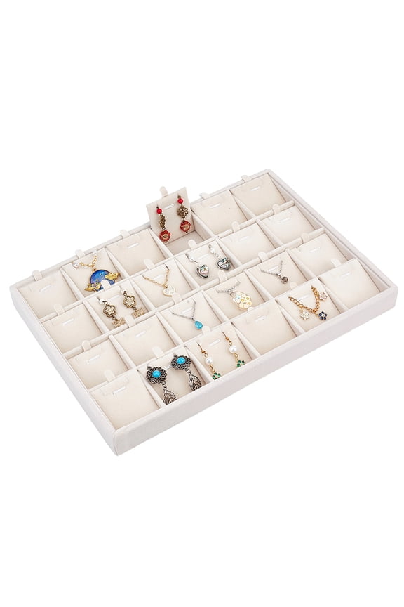 24 Grid Stackable Jewelry Organizer Tray Velvet Jewel Display Storage Box Pendant Showcase Holder Dresser Drawer Insert Organizer