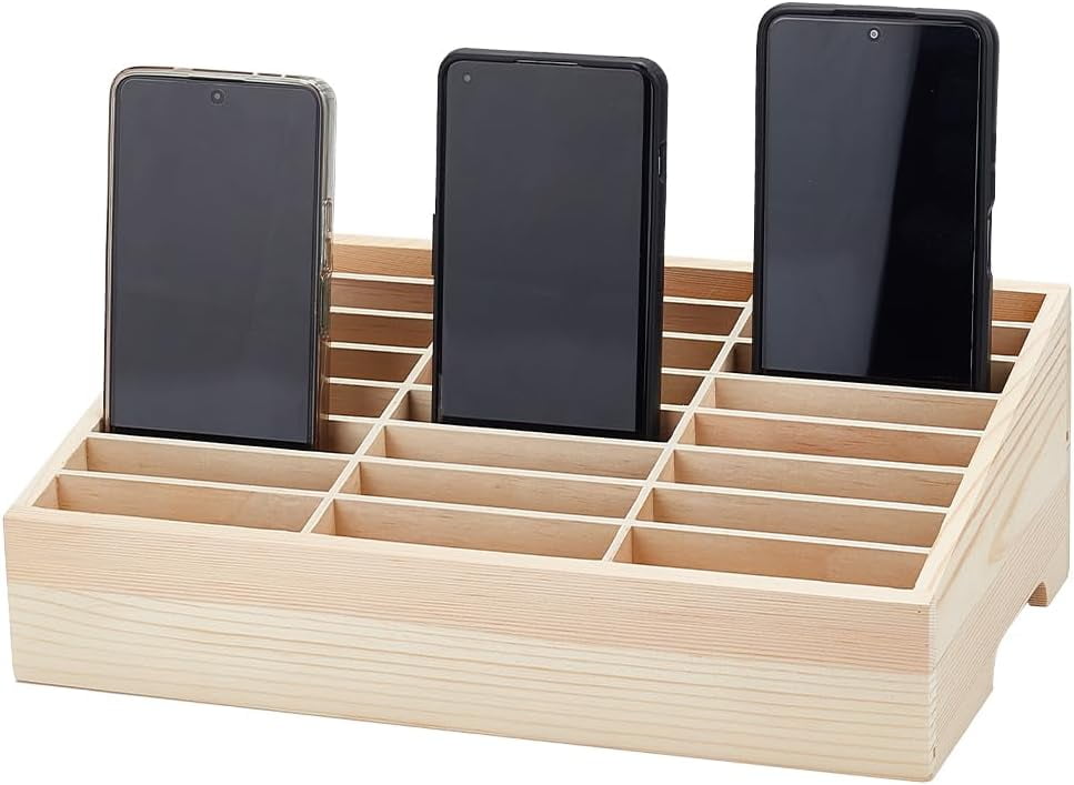 24 Grid Wooden Cell Phones Storage Box Organizer Mobile Phone ...