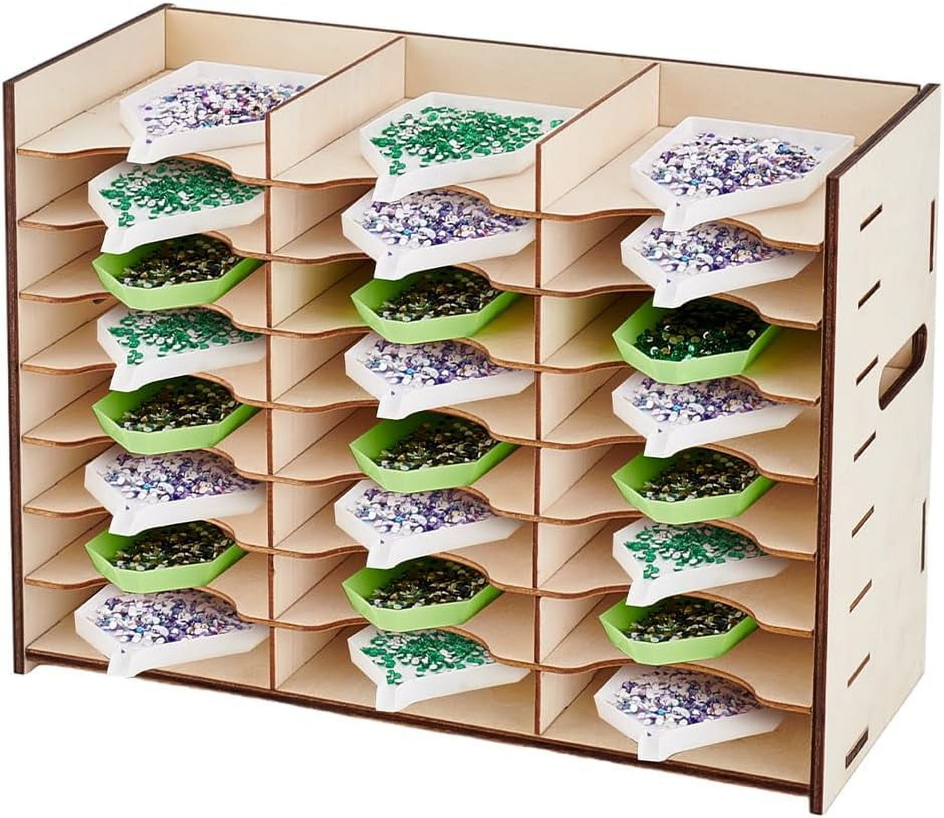 24 Grids Diamond Tray Holder Organizer Wooden Drill Pen Holder Multi-Boat Tray Storage Rack Wood Rhinestone Dot Tool Diamond Art Accessories for DIY Gem Craft Arts Floral White