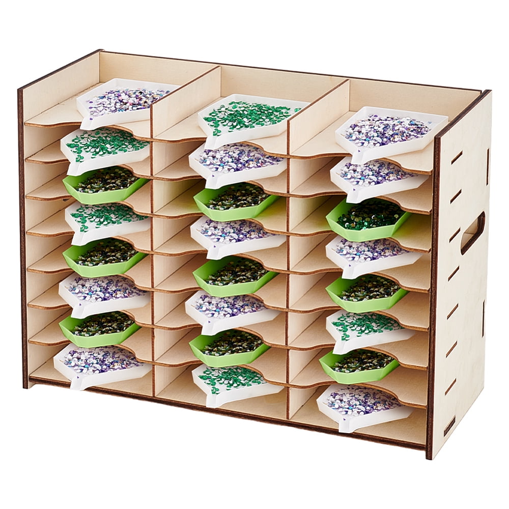 24 Grids Diamond Tray Holder Organizer Wooden Drill Pen Holder Multi-Boat Tray Storage Rack Wood Rhinestone Dot Tool Diamond Art Accessories