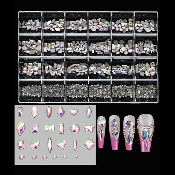 24 Grids Flatback Nails Art Rhinestones Nails Art Charm Craft Rhinestones Glass Rhinestones for Women