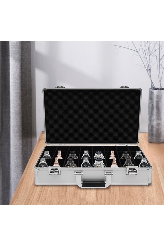 24 Grids Jewelry Watch Box Briefcase Aluminum Alloy Watch Case Organizer Lockable Watch Case