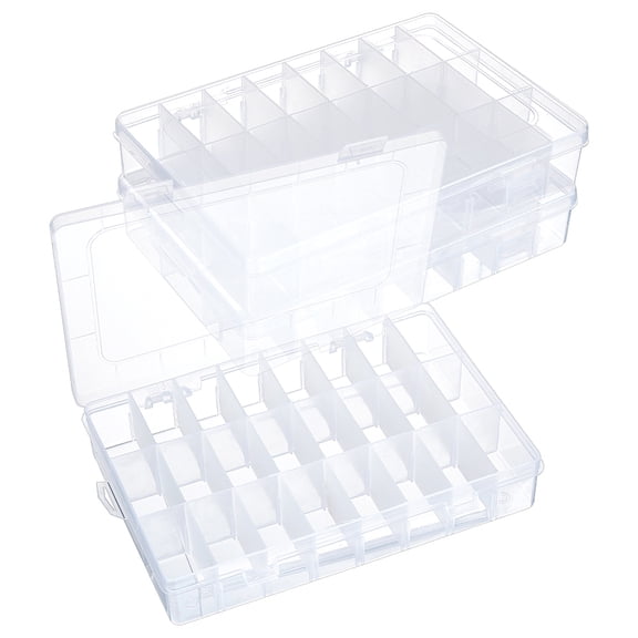 24 Grids Plastic Bead Storage Containers Adjustable Dividers Box for Crafting Beading Nail Art Rhinestones Embroidery Rectangle