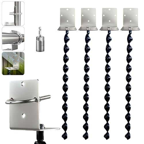 24' Ground Anchor Screws in, 4 Set Heavy Duty Multi- Purpose Ground Anchors with Brackets and Drill Adapters, 3 in 1 Design, Suitable for Mobile Homes, Tents, Trampoline, Withstand Strong Winds