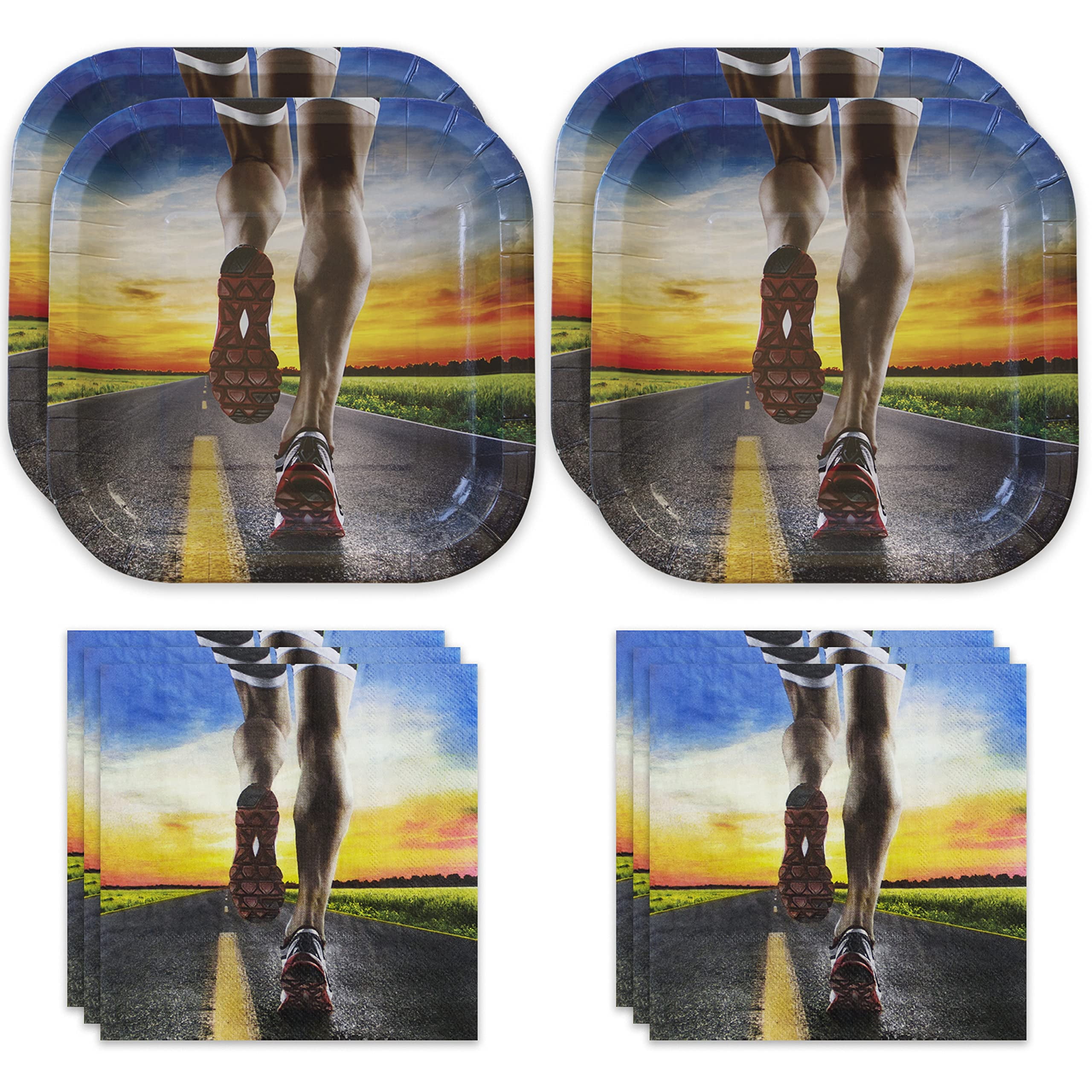 24Guest Running Party Dinner Plates & Napkins Set Amazing Sunrise