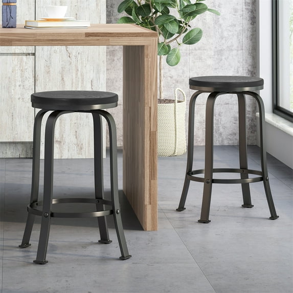 24"H Bar Stool with Powder-coated Frame, Sleek Wooden Seating Barstools with Swivel Function, Breakfast Bar Stools, Round Counter Height Bar Stools for Kitchen Island Bar Livingroom, Easy Assembly