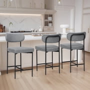 Hommpa Bar Stools Chairs Set of 3, 24 Gray Fabric Kitchen Counter Stools with Curved Back and Footrest, Fabric Counter Height Bar Chair for Kitchen Island