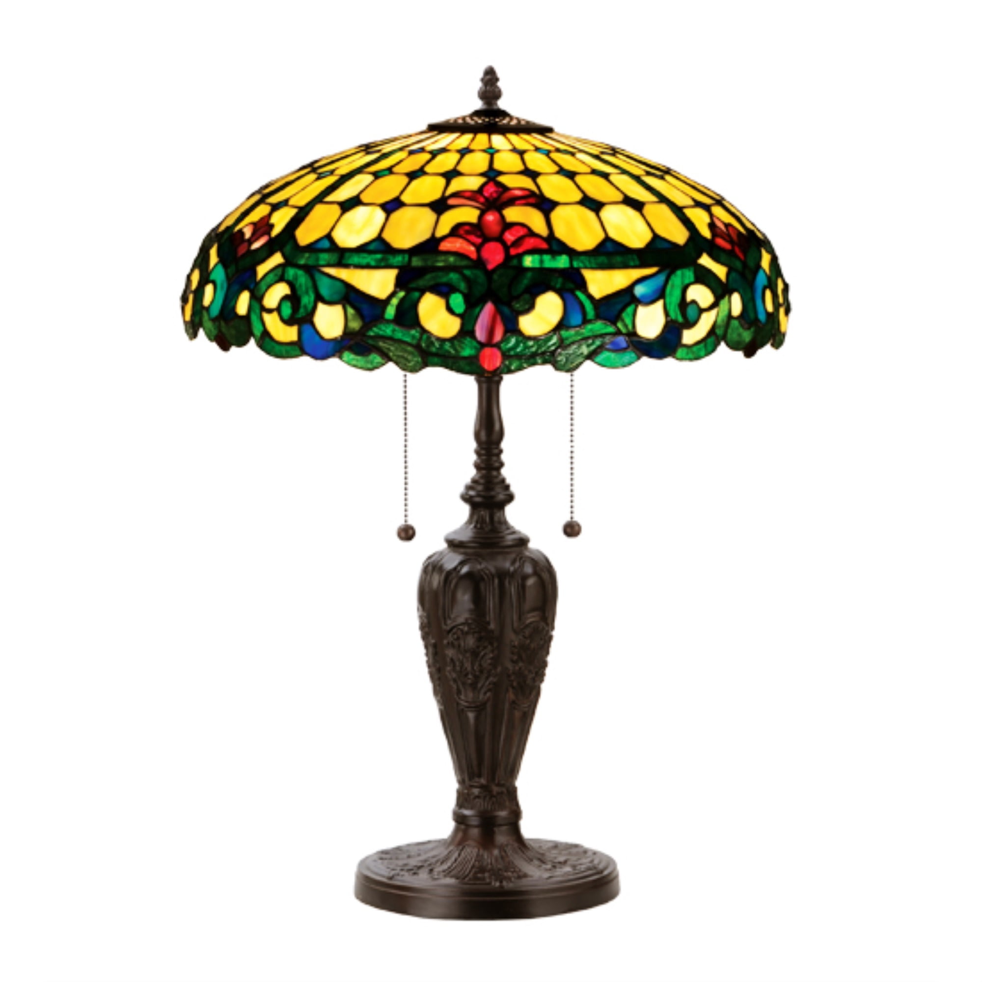 Emerald and Sea Blue Stained Glass 2-Light Colonial Table Lamp