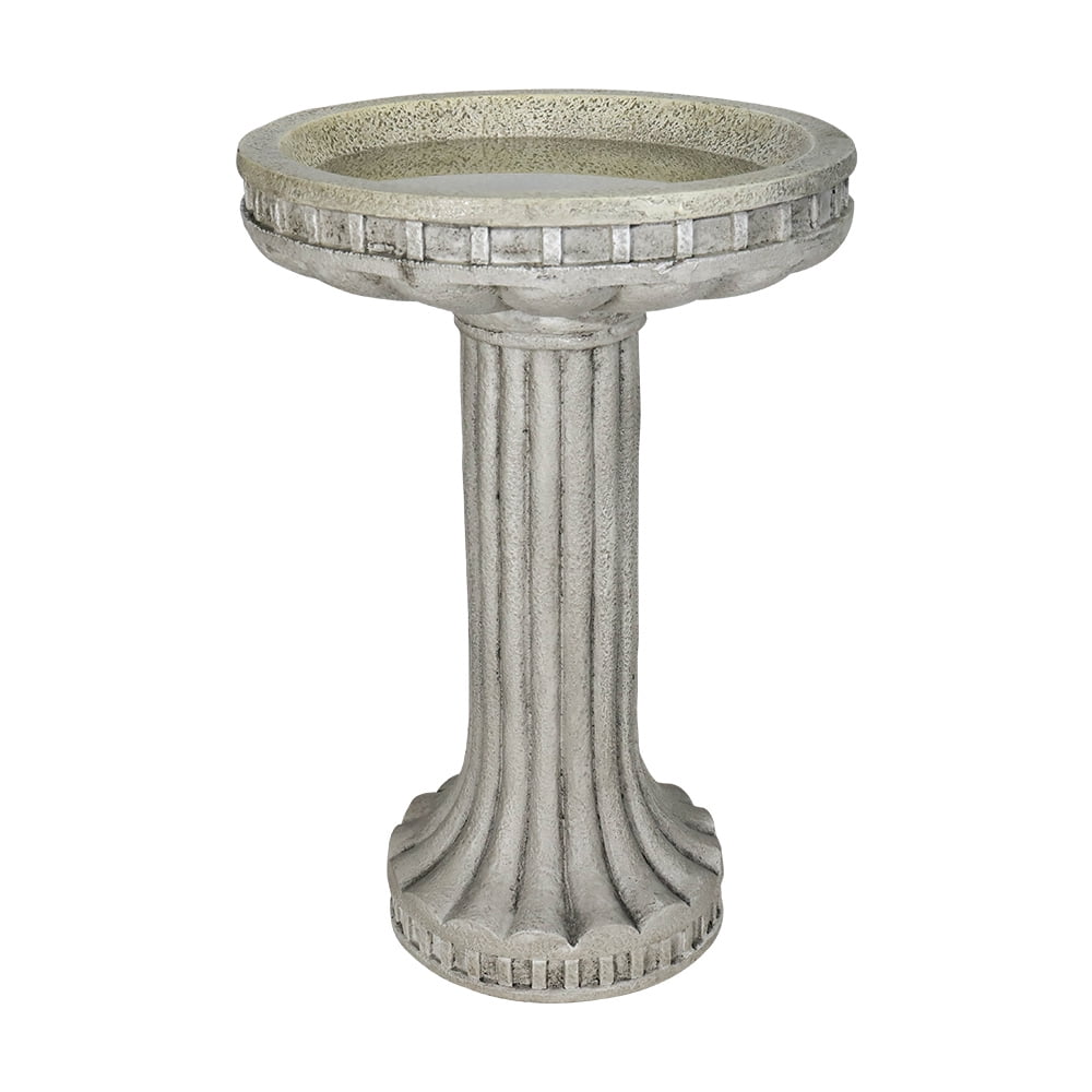 24" H Outdoor Garden Bird Bath, Classical Pillar Shape Garden Statues Decoration Yard and porch, with Marble Finish